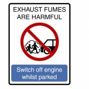 Exhaust Fumes Harm Switch off engine when parked sign
