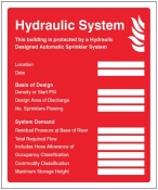 Hydraulic sprinkler system ID plate sign