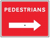 Pedestrians with reversible arrow sign