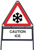 Caution Ice Freestanding Road Sign