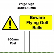 Beware Flying Golf Balls Sign on Spiked Post