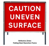 Caution Uneven Surface Red Road Works Sign