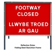 Footway closed Llwybr troed ar gau Road Works Sign