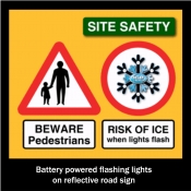 Beware Pedestrians Risk fo Ice Flashing Sign