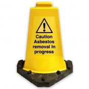 Caution Asbestos Removal In progress with Company Name Sign Cone