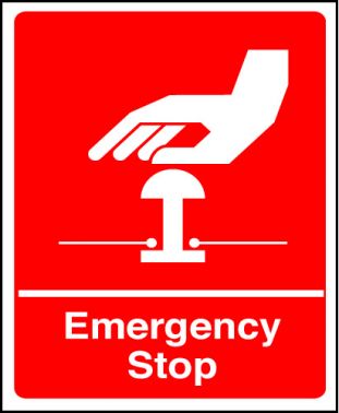 Emergency Stop Sign 300mm x 100mm 1mm Rigid PVC Plastic EMST 