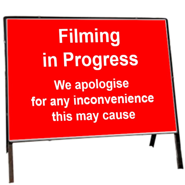 Filming In Progress We apologise for any inconvenience caused 1050x750mm Road Sign Plastic Temporary Road Street Traffic Safety Sign for Road and Street Works 