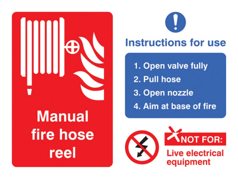 Manual fire hose reel with instructions for use (Plastic 150x200mm