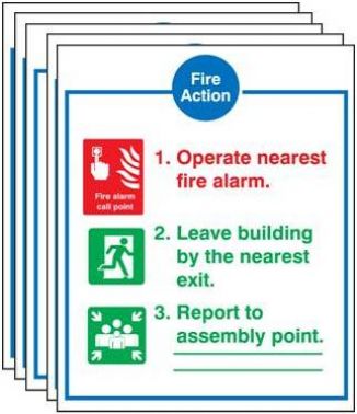 Fire assembly action sign