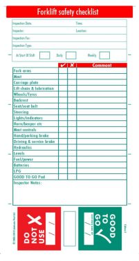 *50 PAGE FORK LIFT TRUCK DAILY DUPLICATE CHECK & DEFECT BOOK 100218 X 10 